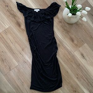 Motherhood Maternity Black Ruched Off-Shoulder Midi Dress